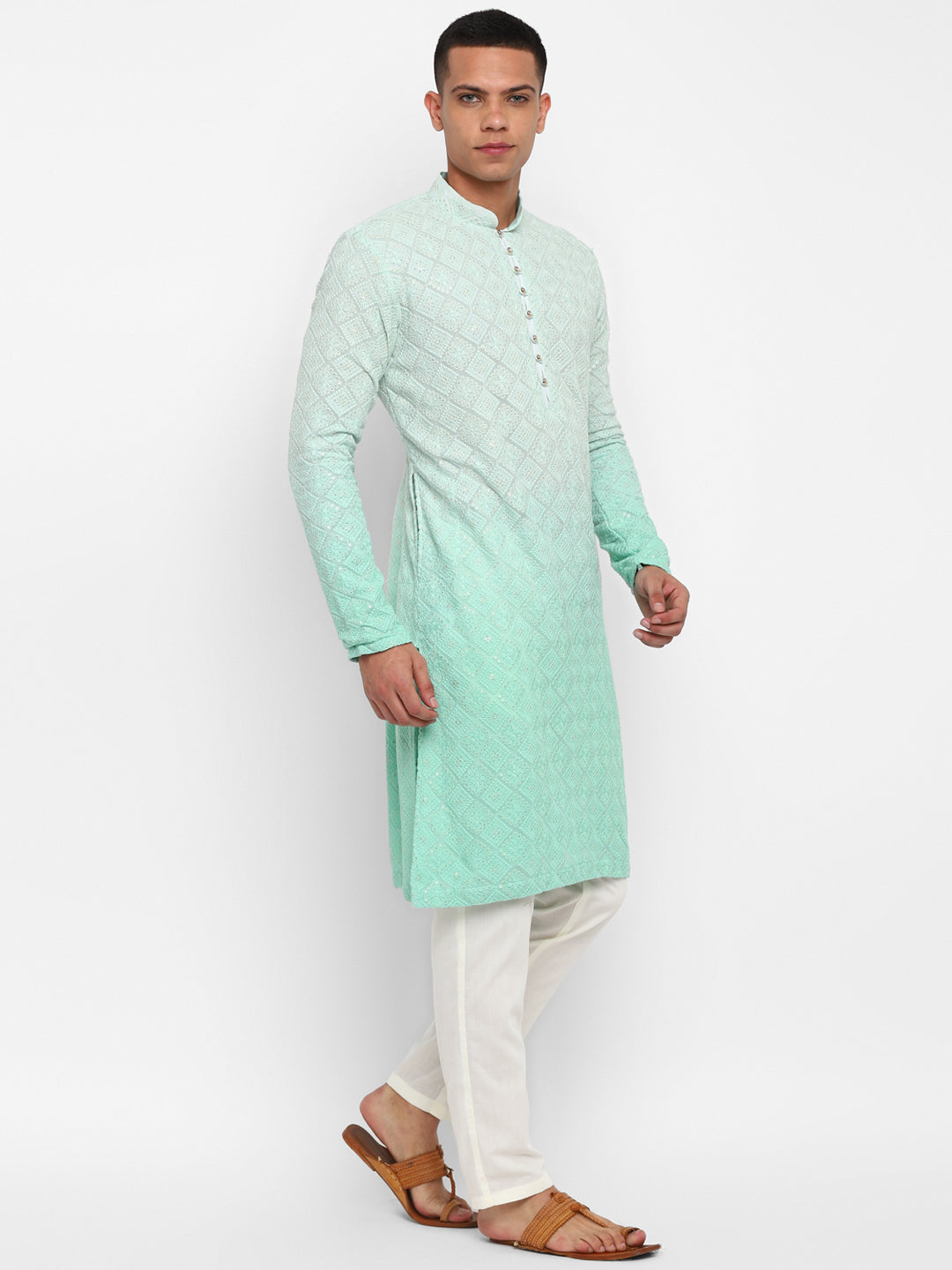 Ombre Dyed Chikankari Kurta Set With Sequins