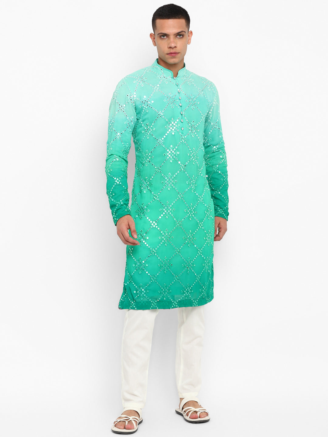 Ombre Dyed Mirrorwork Kurta Set