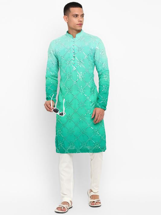 Ombre Dyed Mirrorwork Kurta Set