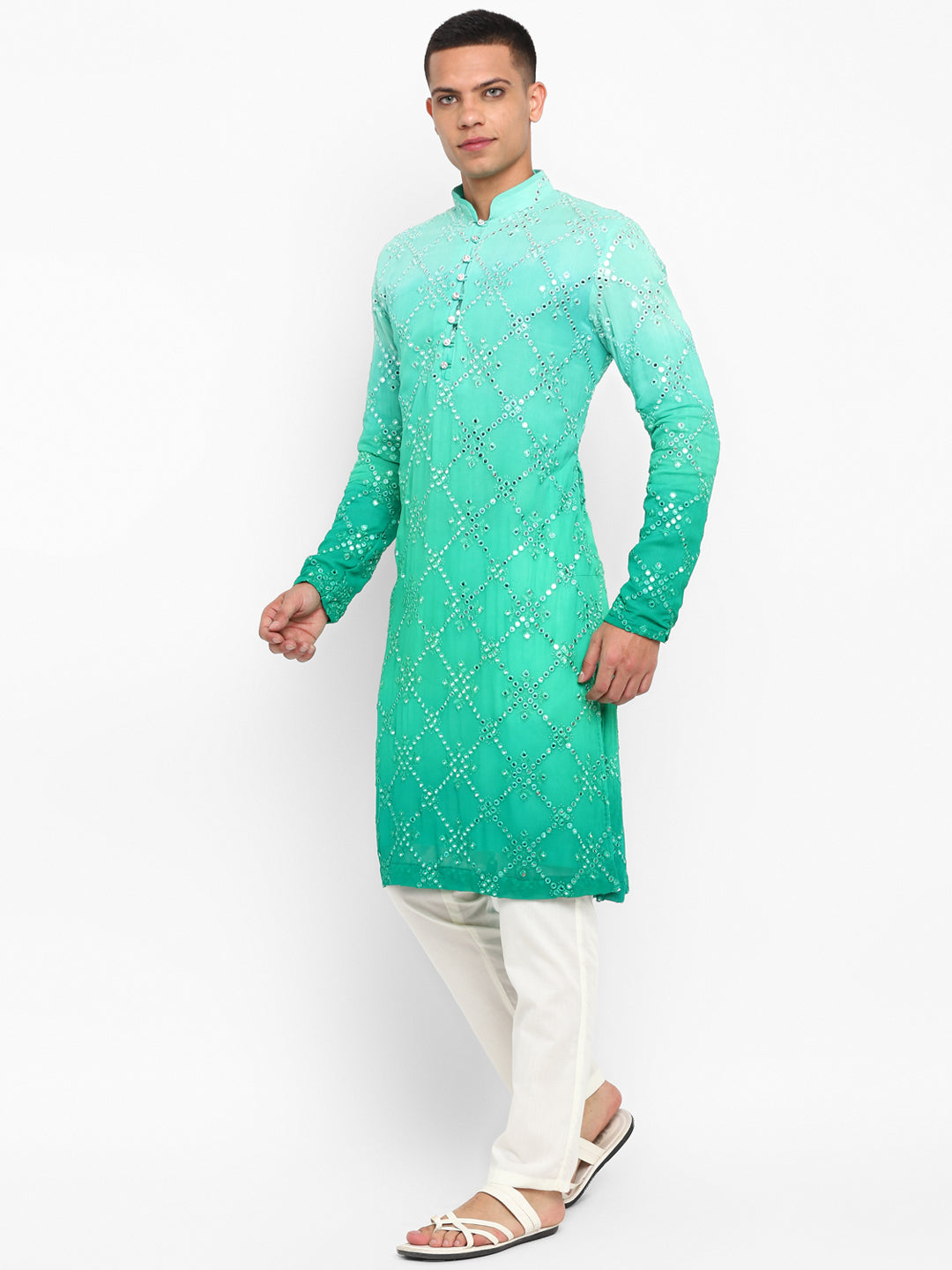 Ombre Dyed Mirrorwork Kurta Set