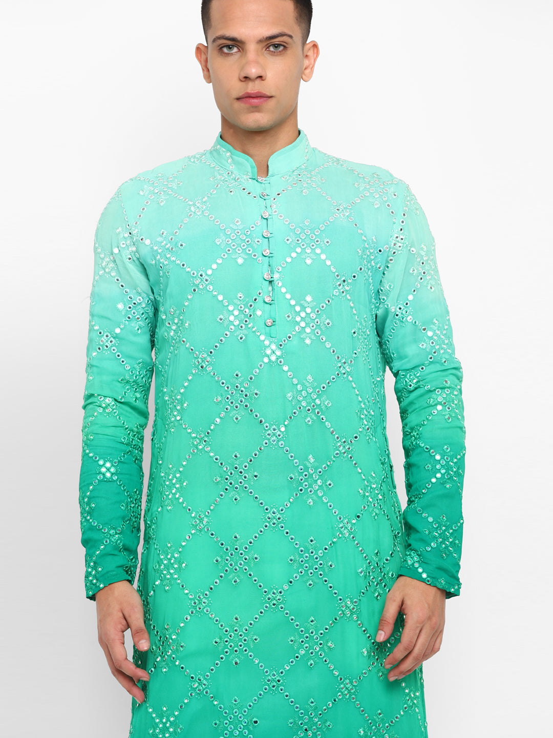 Ombre Dyed Mirrorwork Kurta Set