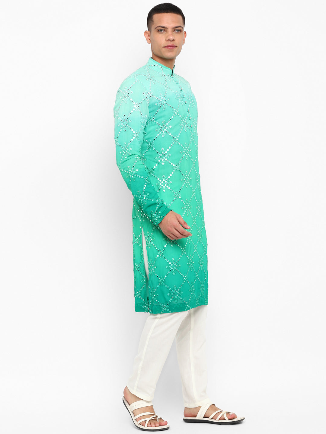 Ombre Dyed Mirrorwork Kurta Set