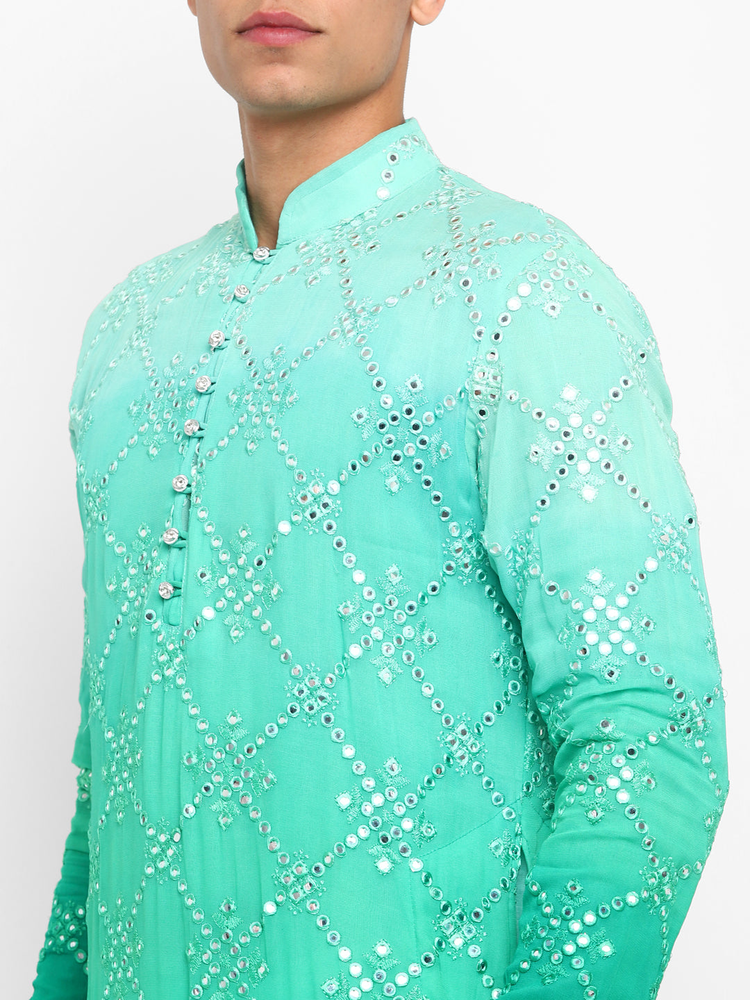 Ombre Dyed Mirrorwork Kurta Set