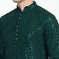 Mens Dark Green Sequins Work Kurta Set