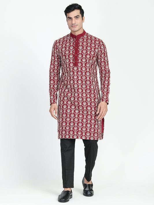 Formal Thread Embroidery Multicolored Kurta Set