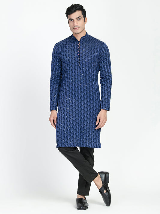 Mens Crown Designed Sequins Work Kurta Set