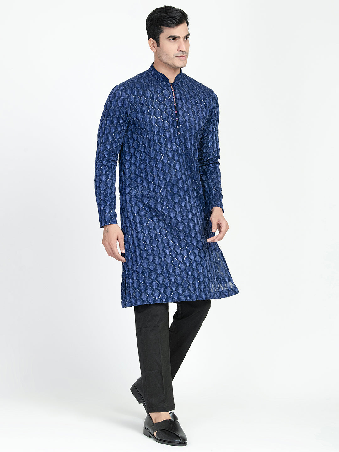 Mens Crown Designed Sequins Work Kurta Set