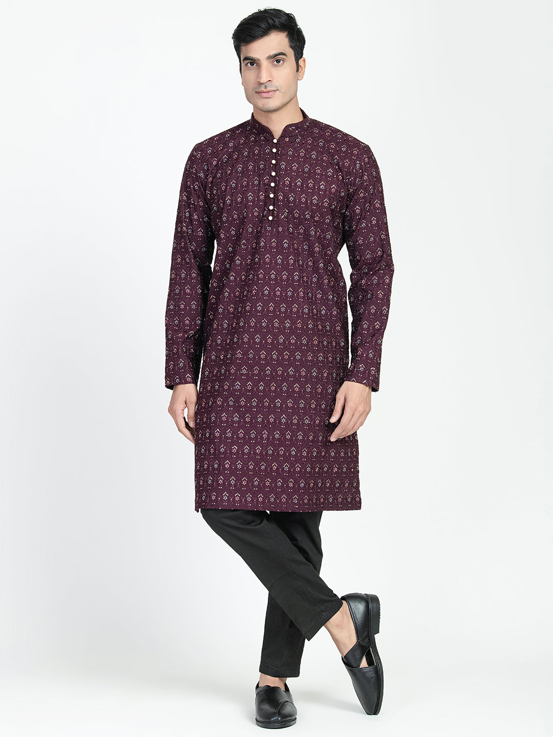 Formal Thread Embroidery Multicolored Kurta Set