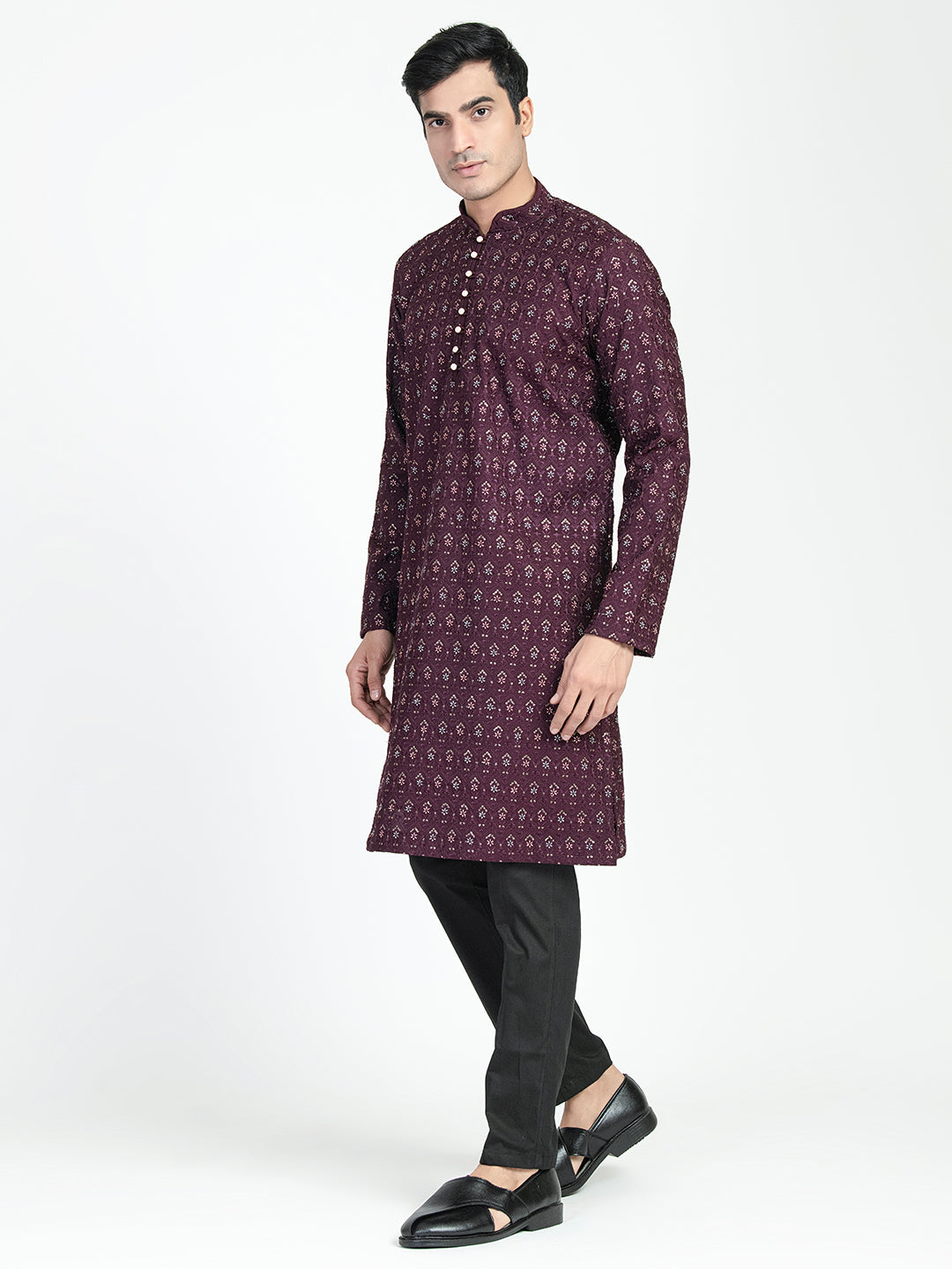 Formal Thread Embroidery Multicolored Kurta Set