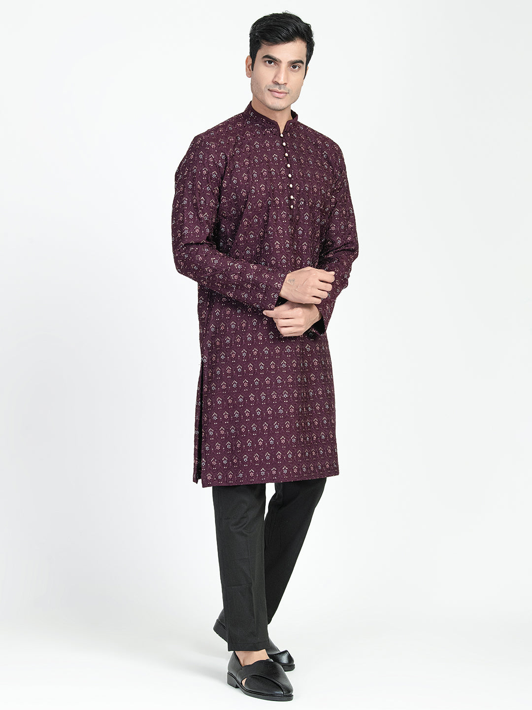 Formal Thread Embroidery Multicolored Kurta Set