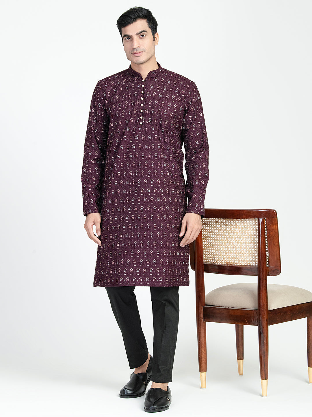 Formal Thread Embroidery Multicolored Kurta Set