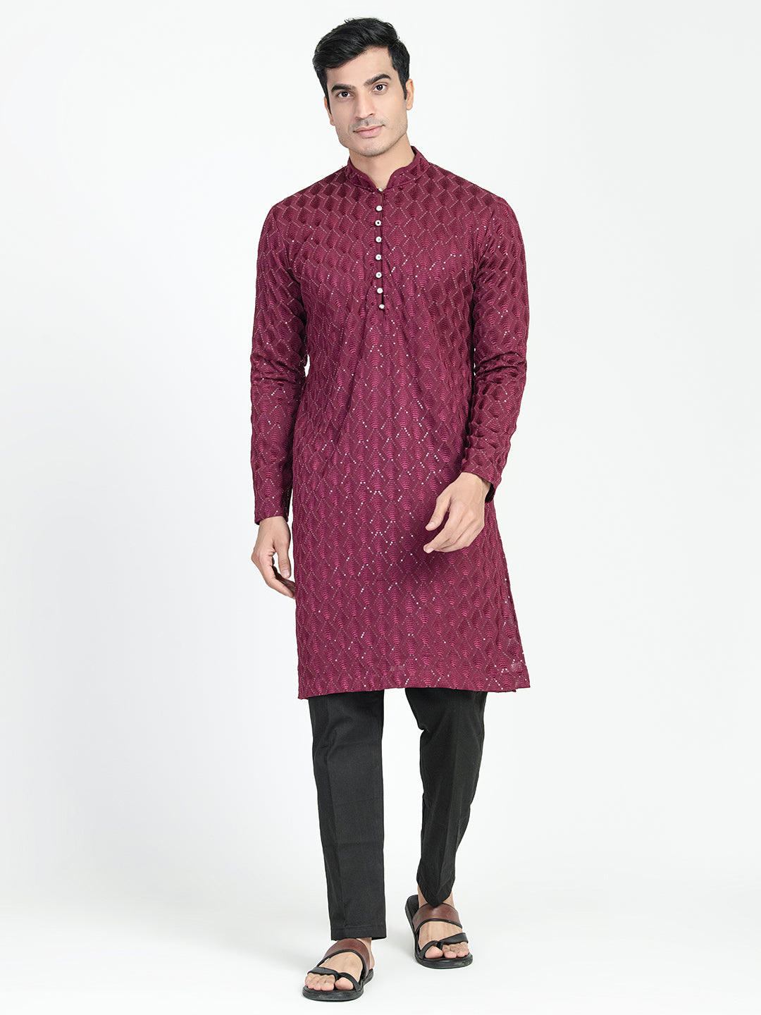 Mens Crown Designed Sequins Work Kurta Set