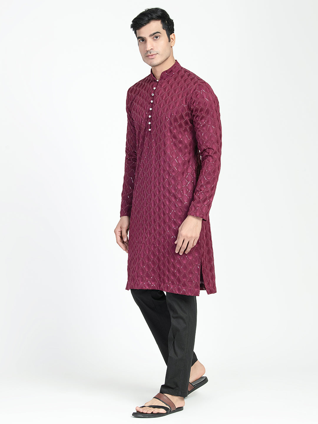 Mens Crown Designed Sequins Work Kurta Set