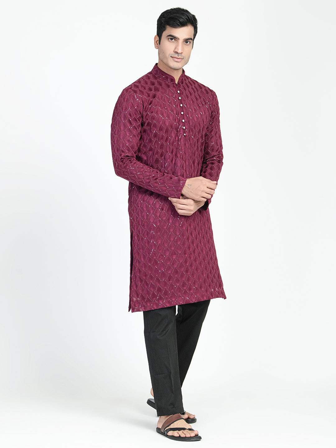 Mens Crown Designed Sequins Work Kurta Set