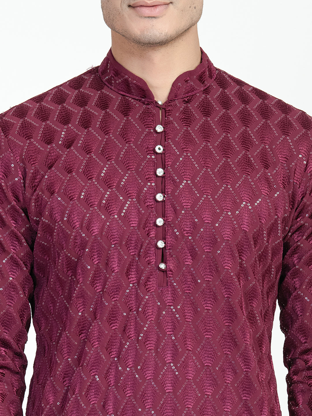 Mens Crown Designed Sequins Work Kurta Set