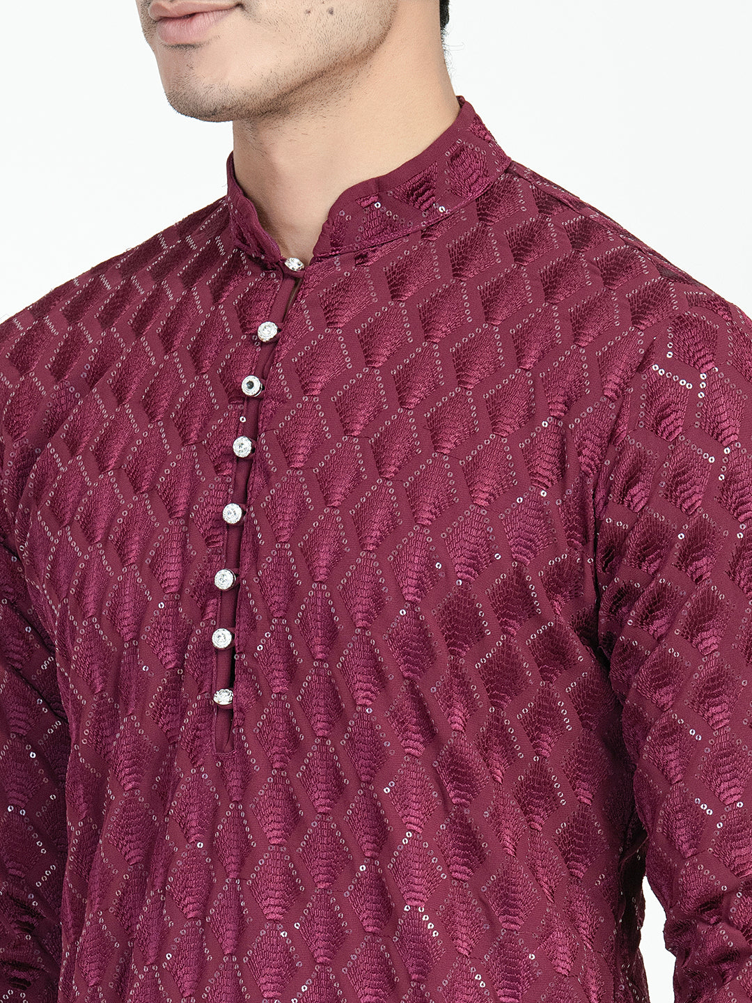 Mens Crown Designed Sequins Work Kurta Set