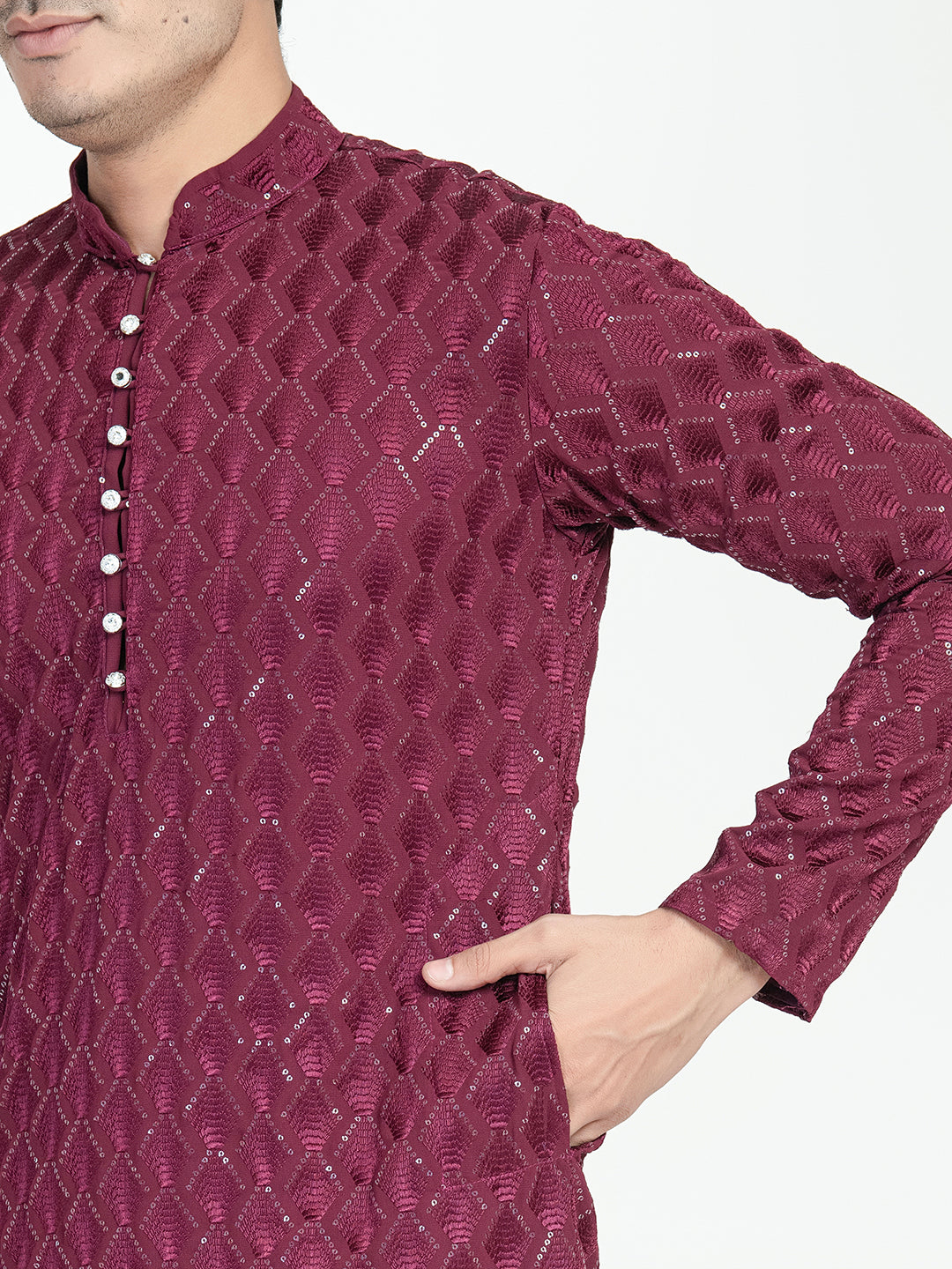 Mens Crown Designed Sequins Work Kurta Set