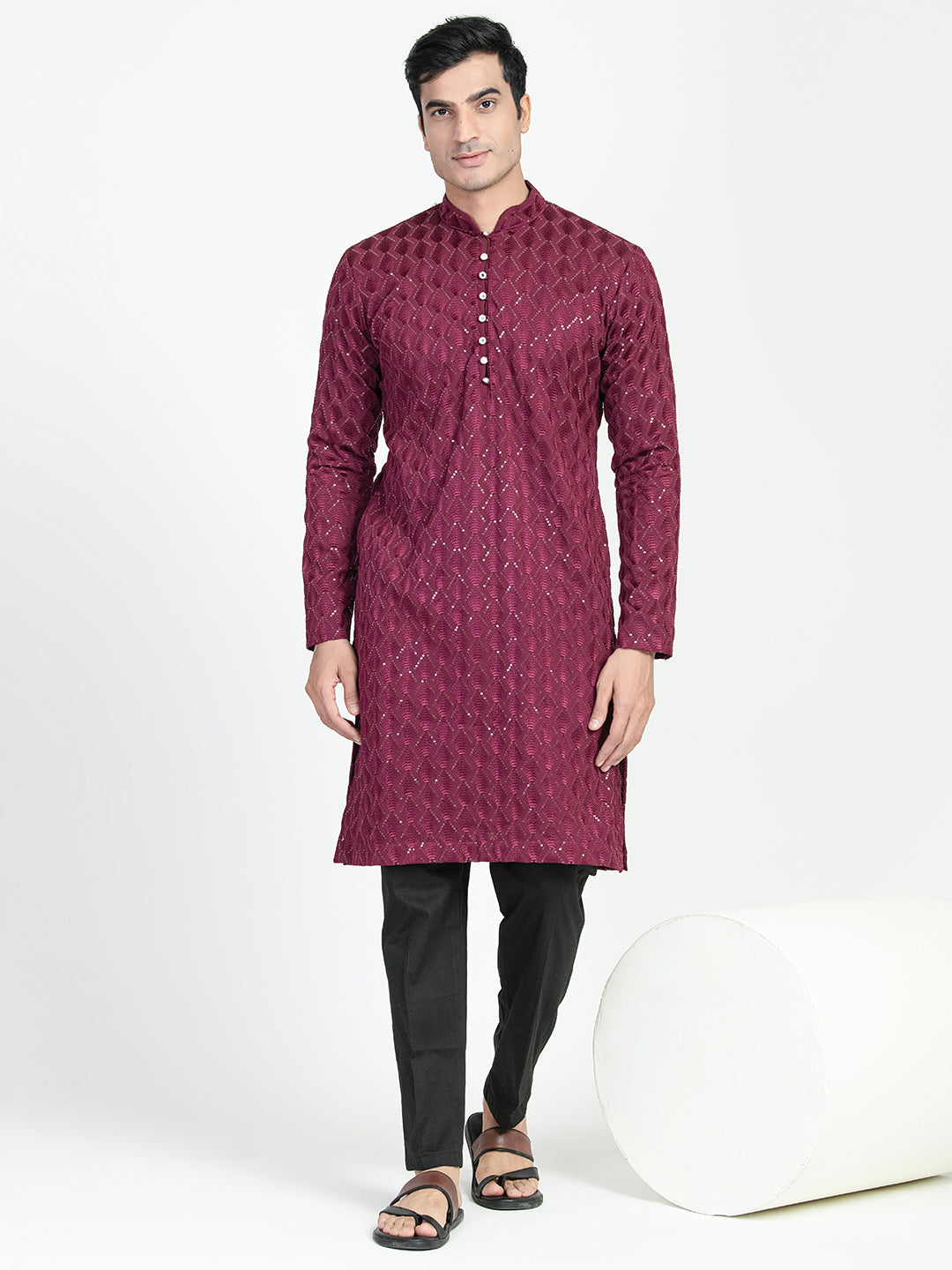 Mens Crown Designed Sequins Work Kurta Set