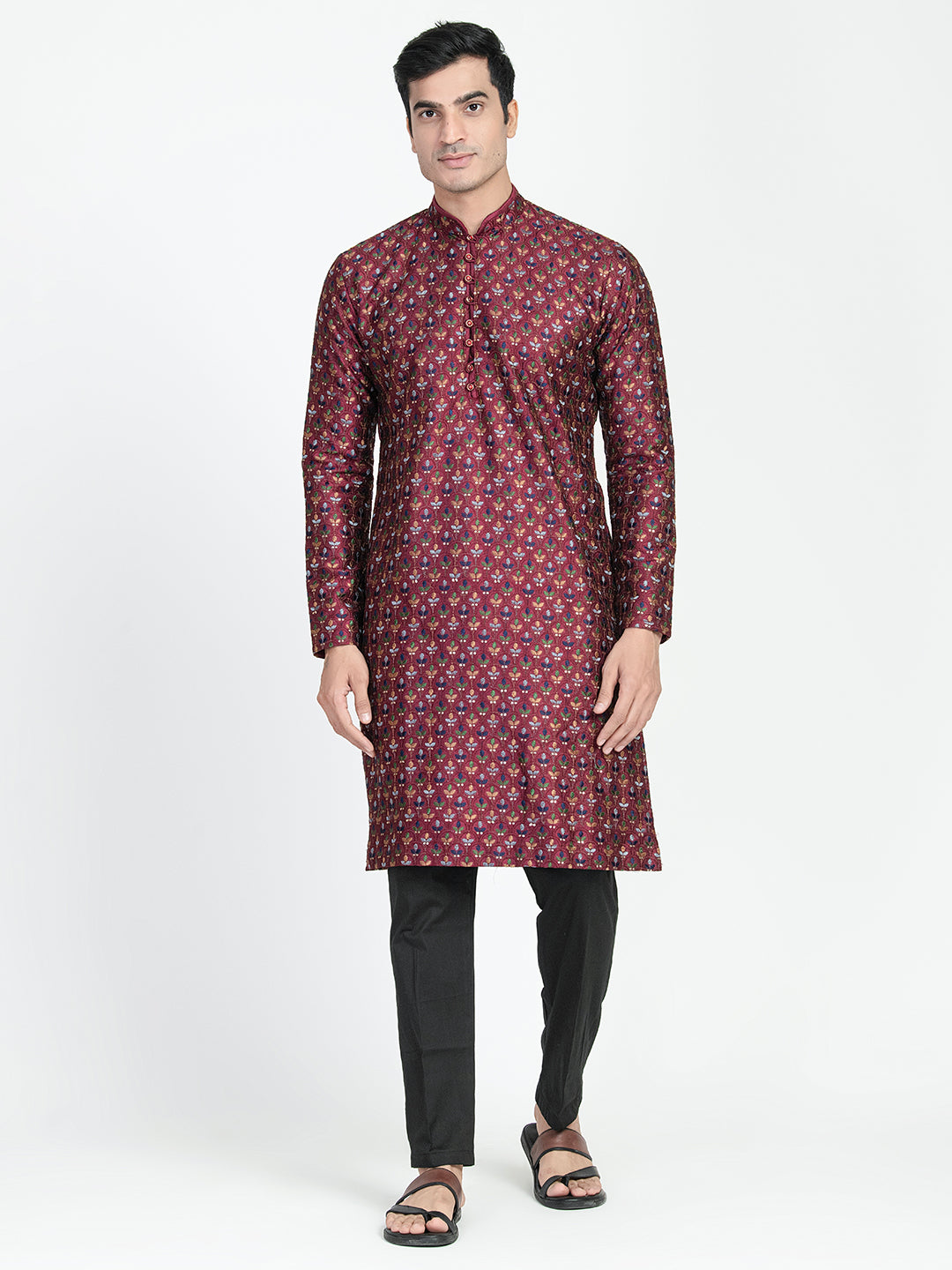 Formal Thread Embroidery Multicolored Kurta Set