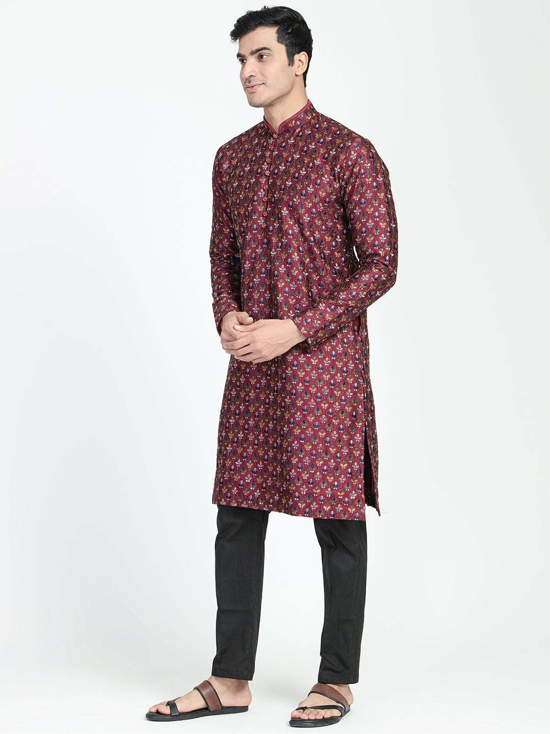 Formal Thread Embroidery Multicolored Kurta Set