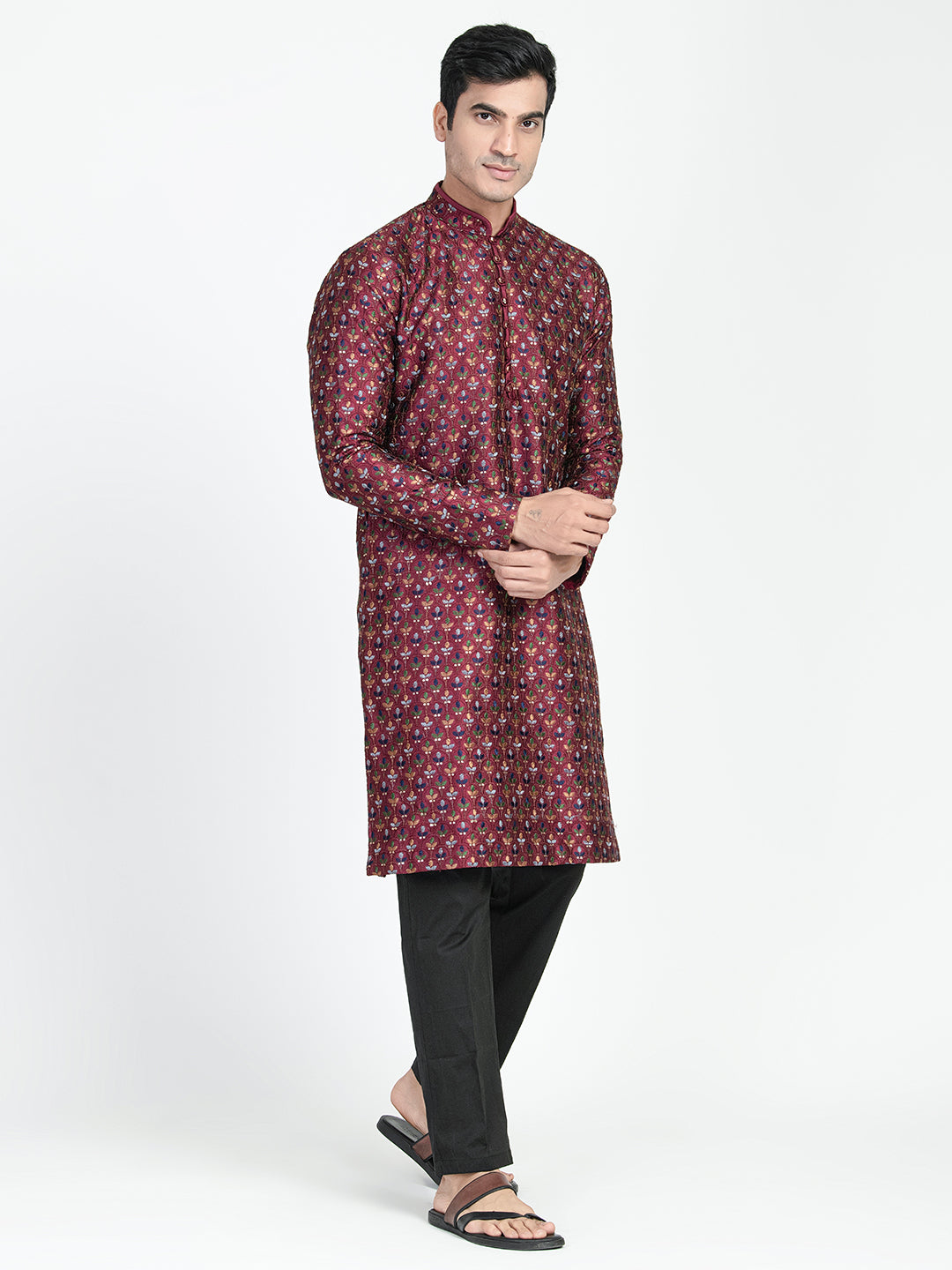 Formal Thread Embroidery Multicolored Kurta Set