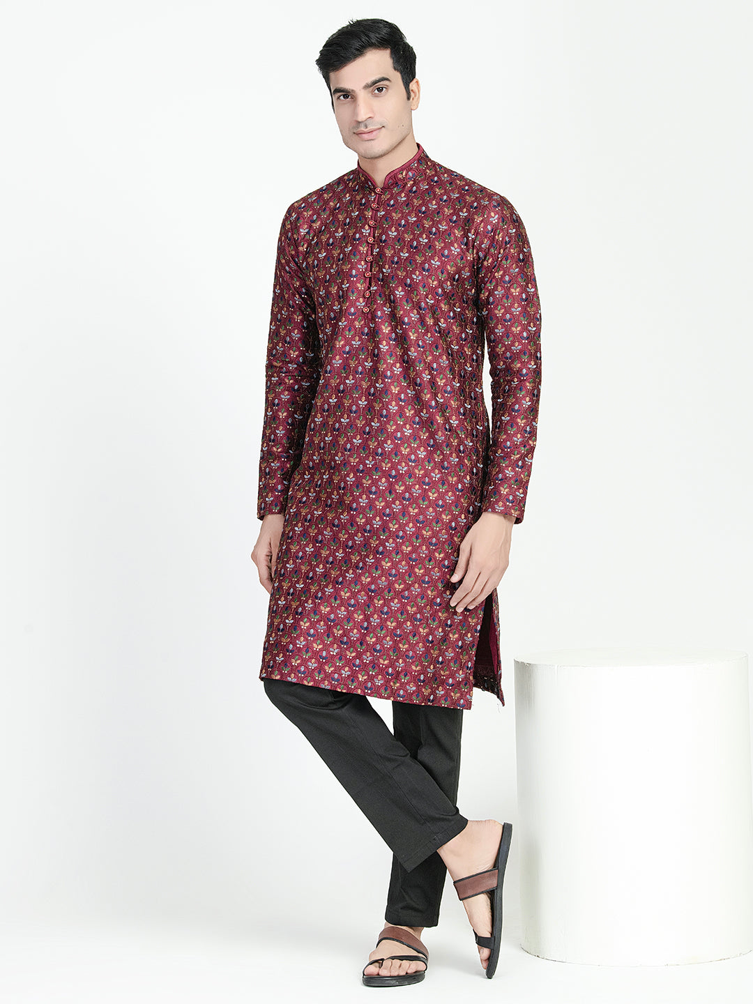 Formal Thread Embroidery Multicolored Kurta Set