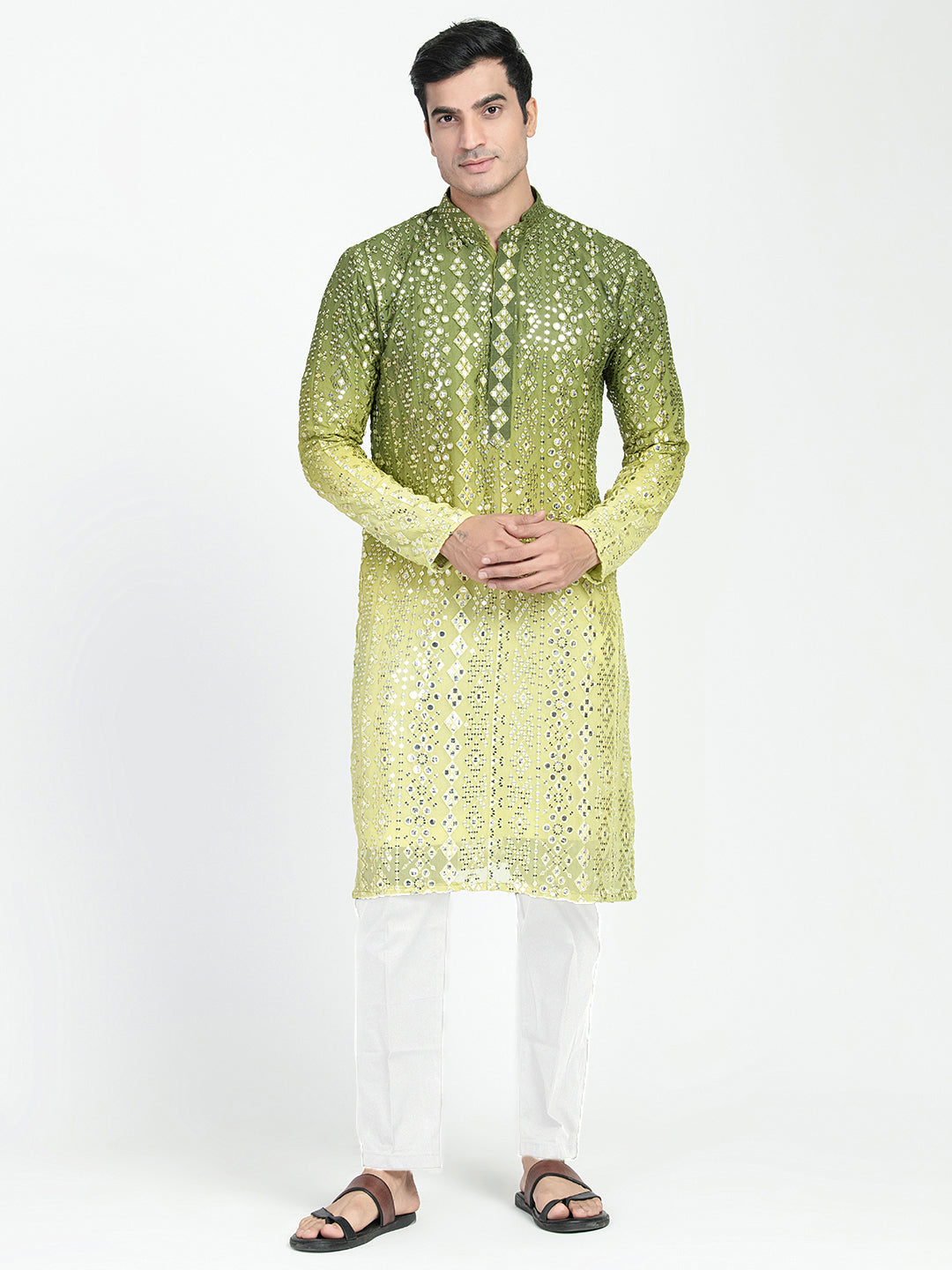 Ombre Effect Mirrorwork Kurta Set