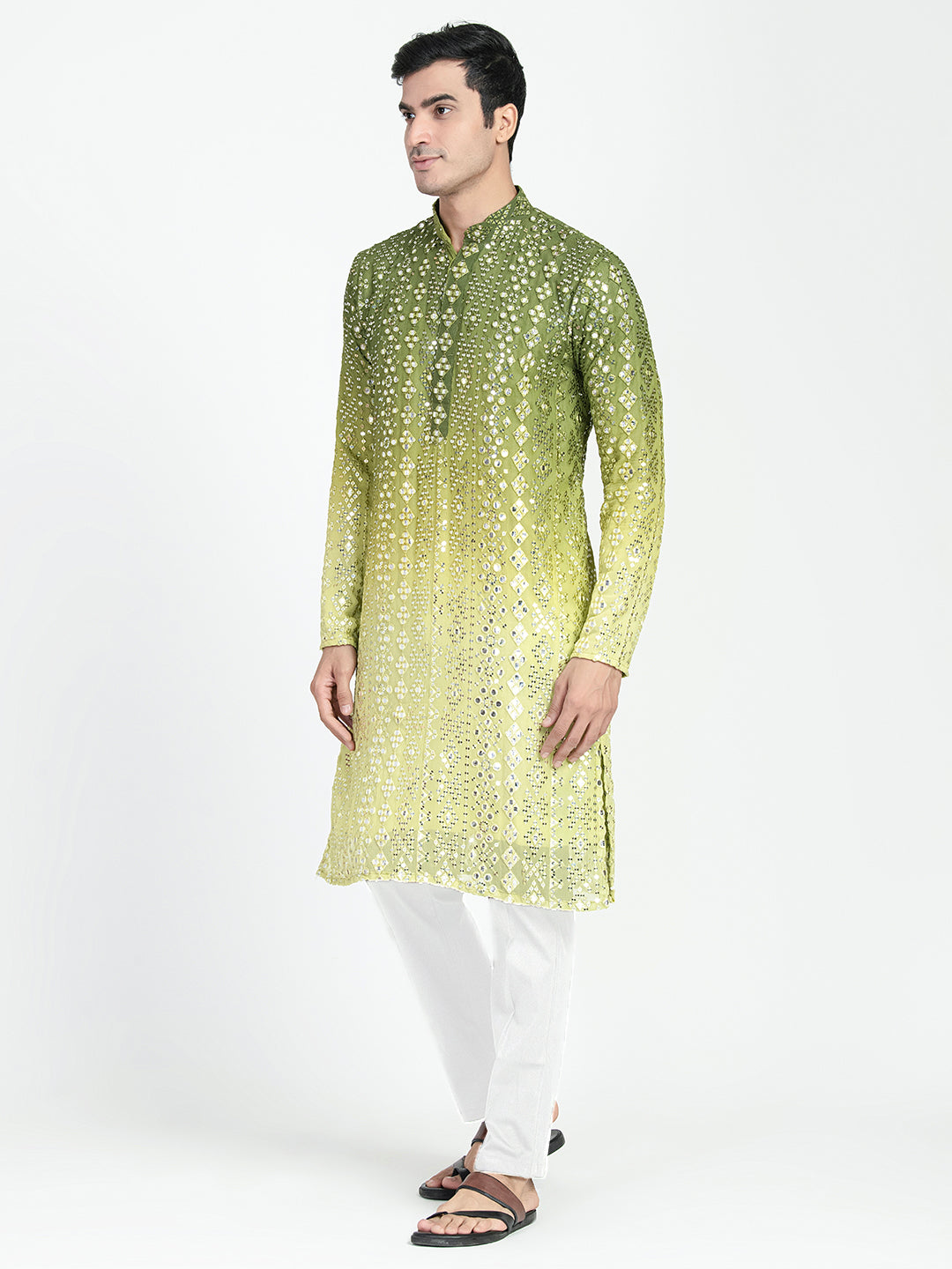 Ombre Effect Mirrorwork Kurta Set