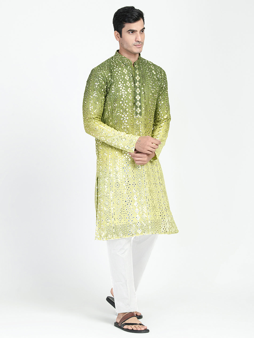 Ombre Effect Mirrorwork Kurta Set