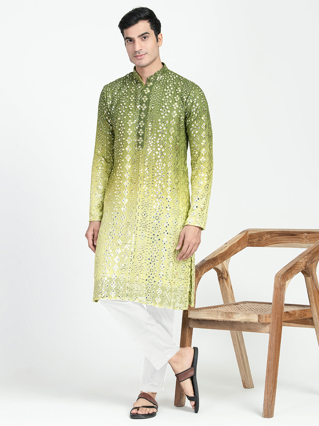 Ombre Effect Mirrorwork Kurta Set