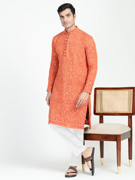 Lucknowi Sequins Worked Chikankari Kurta Set