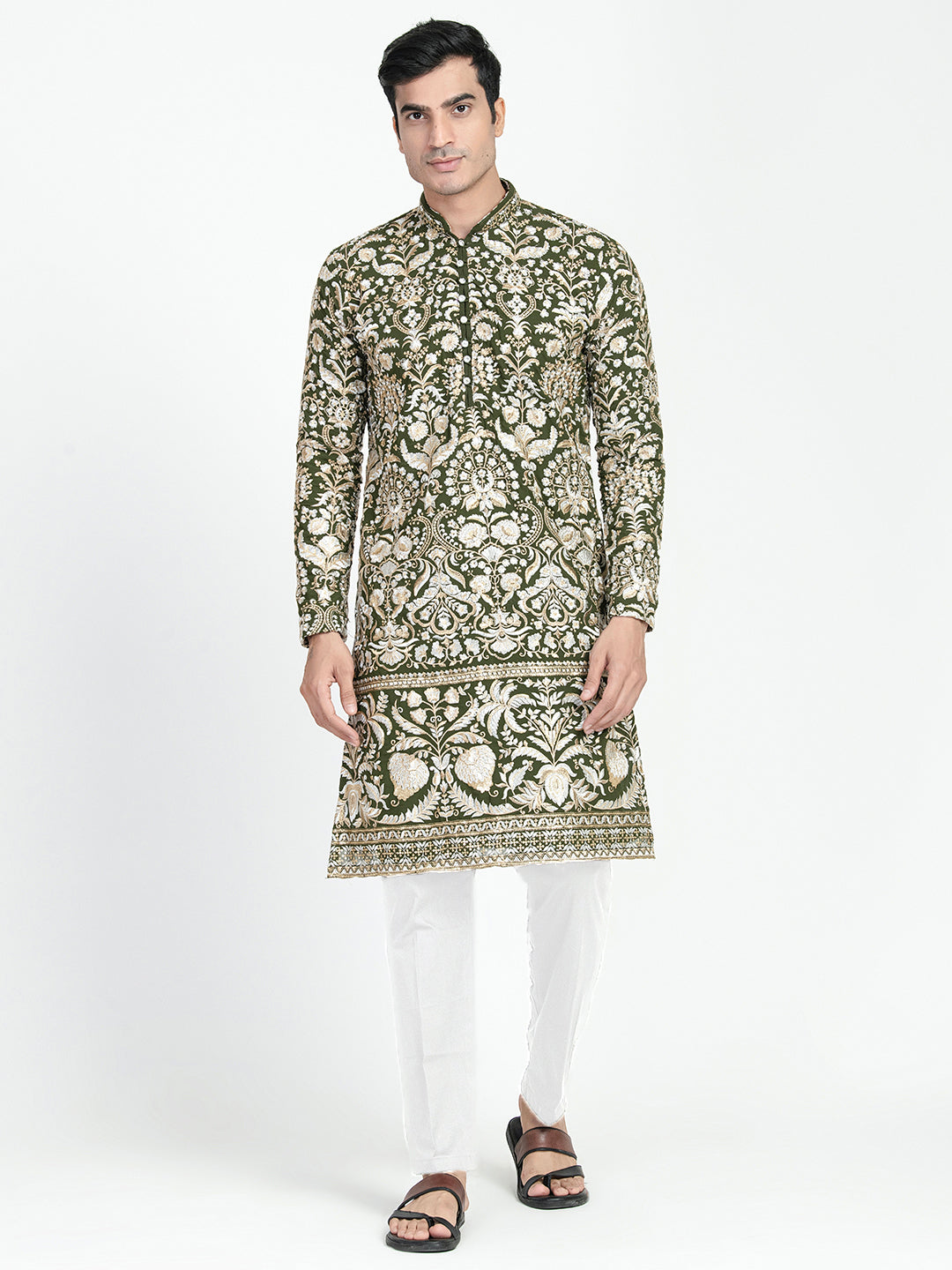 Mens Zari Embroidery Kurta Set