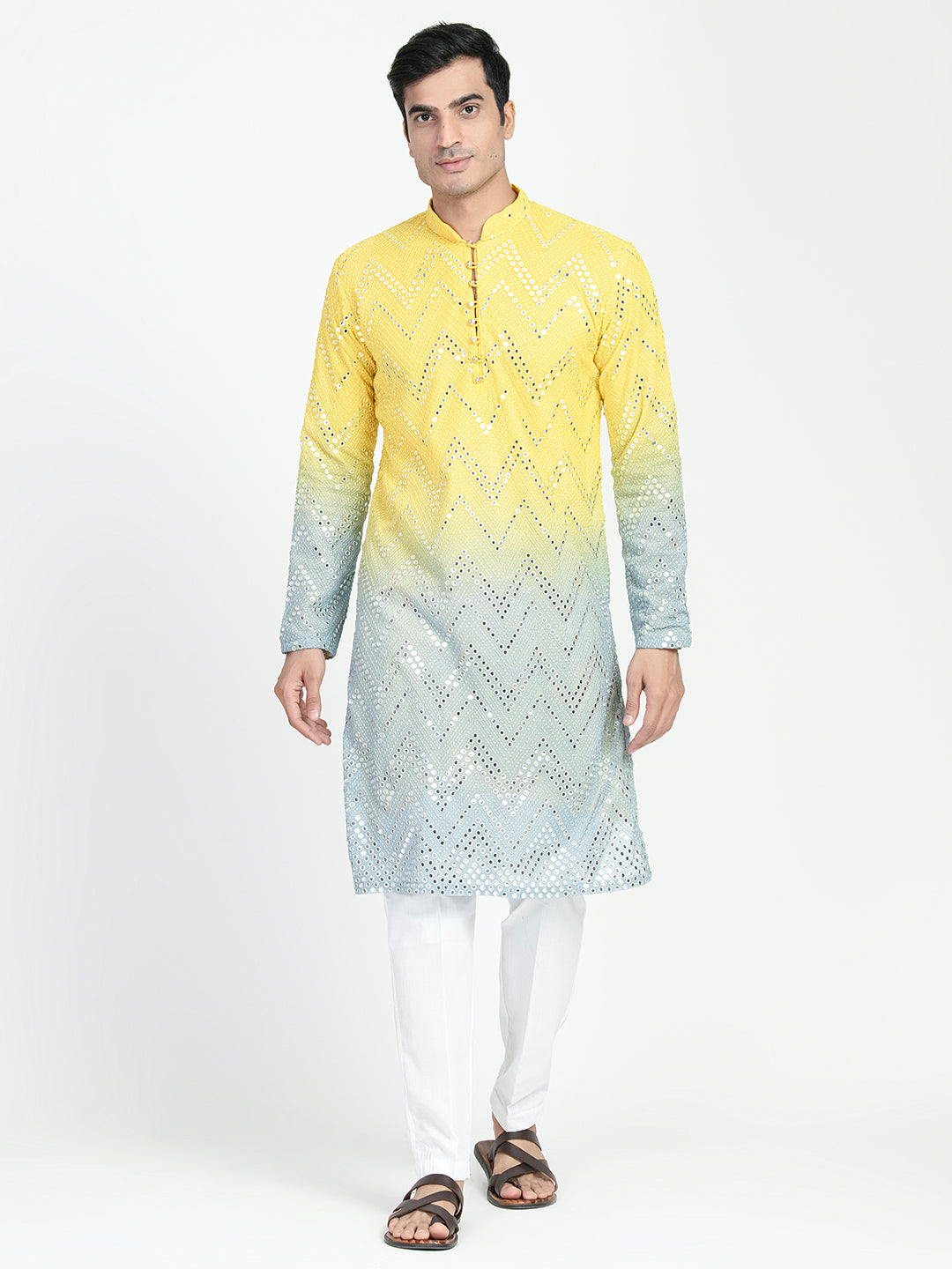 Ombre Effect Mirrorwork Kurta Set