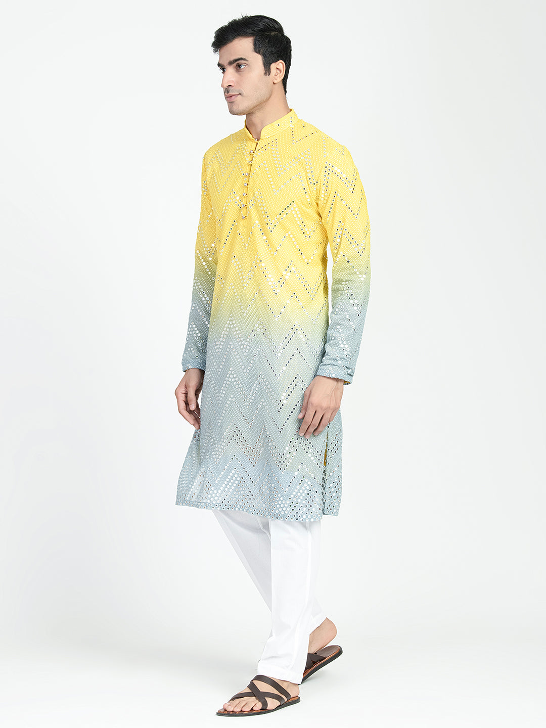 Ombre Effect Mirrorwork Kurta Set