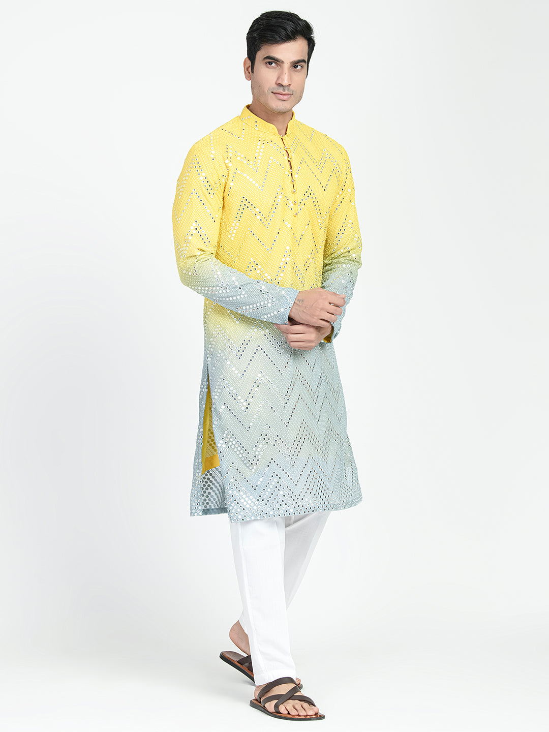 Ombre Effect Mirrorwork Kurta Set