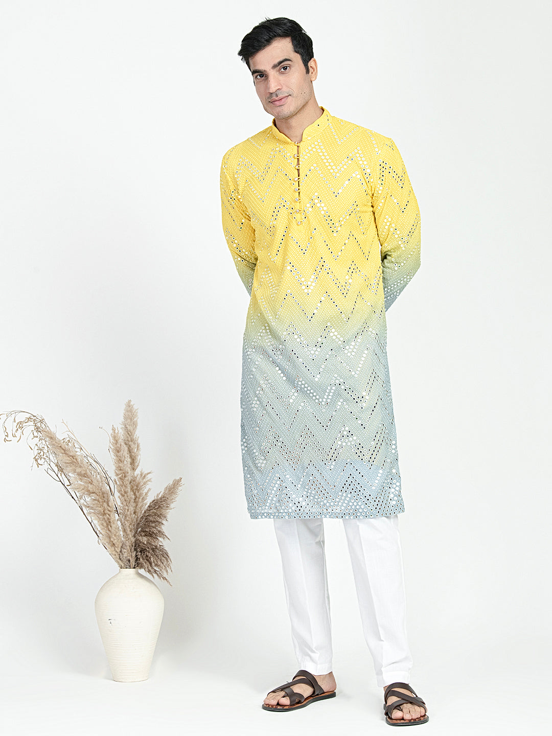 Ombre Effect Mirrorwork Kurta Set