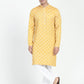 White And Yellow Threadwork Kurta Set