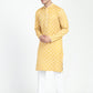 White And Yellow Threadwork Kurta Set