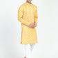 White And Yellow Threadwork Kurta Set