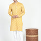 White And Yellow Threadwork Kurta Set