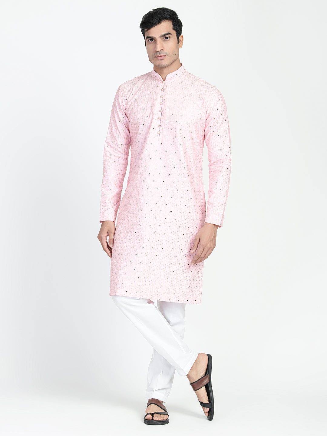 Blush Pink Mirror Embroidery Kurta Set