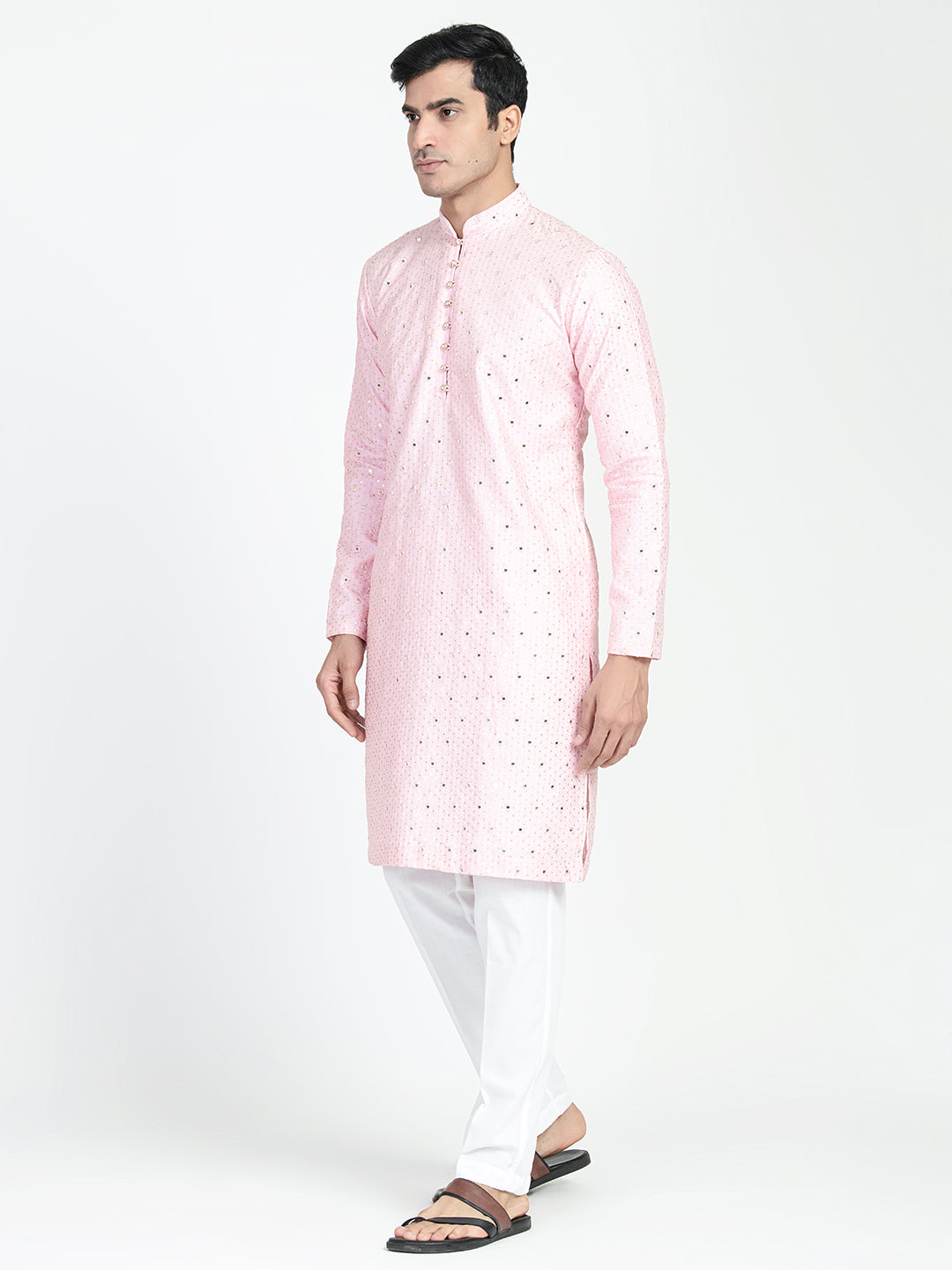 Blush Pink Mirror Embroidery Kurta Set