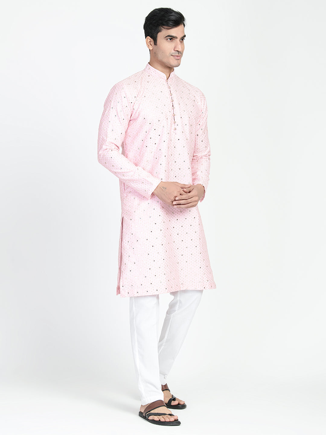 Blush Pink Mirror Embroidery Kurta Set