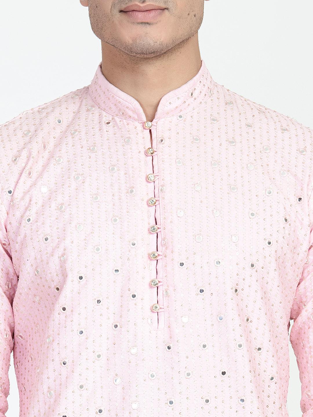 Blush Pink Mirror Embroidery Kurta Set