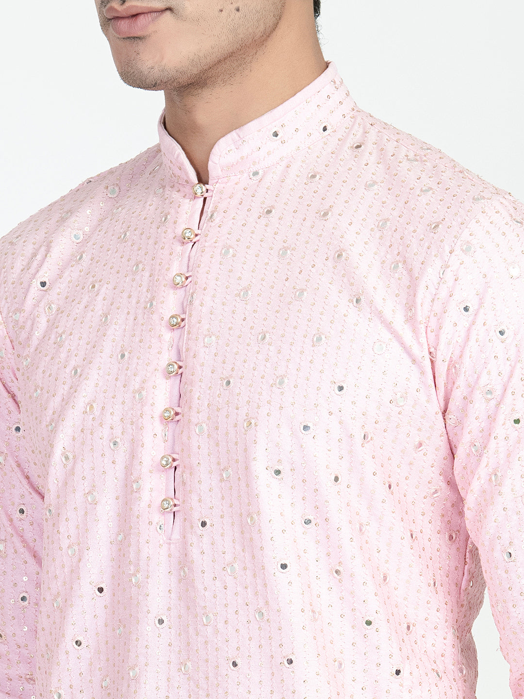 Blush Pink Mirror Embroidery Kurta Set