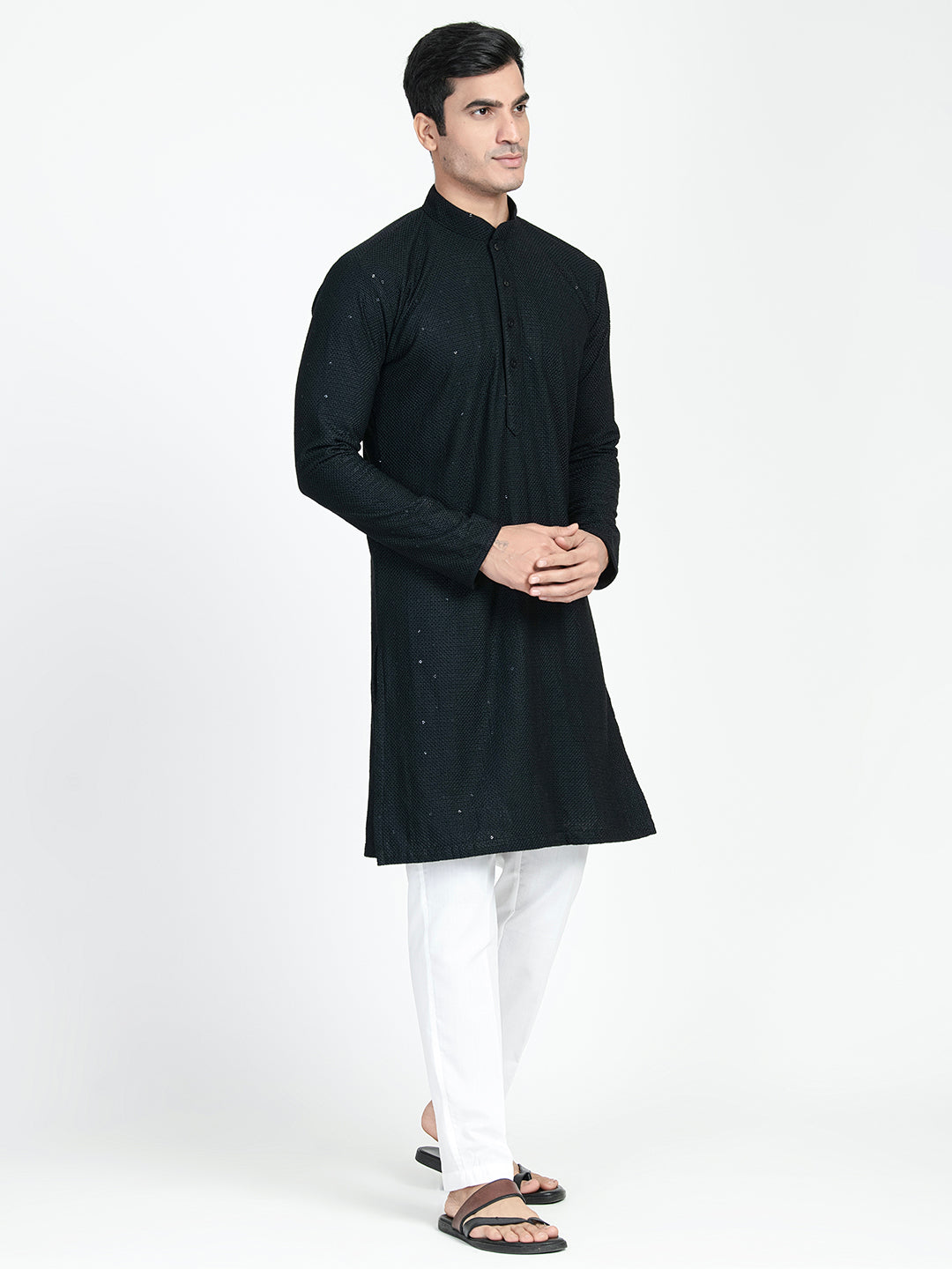 Black Sequins Work Chikankari Kurta Set