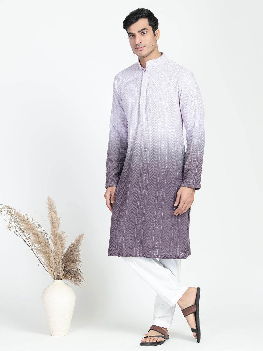 Ombre Effect Chikankari Embroidery Kurta Set