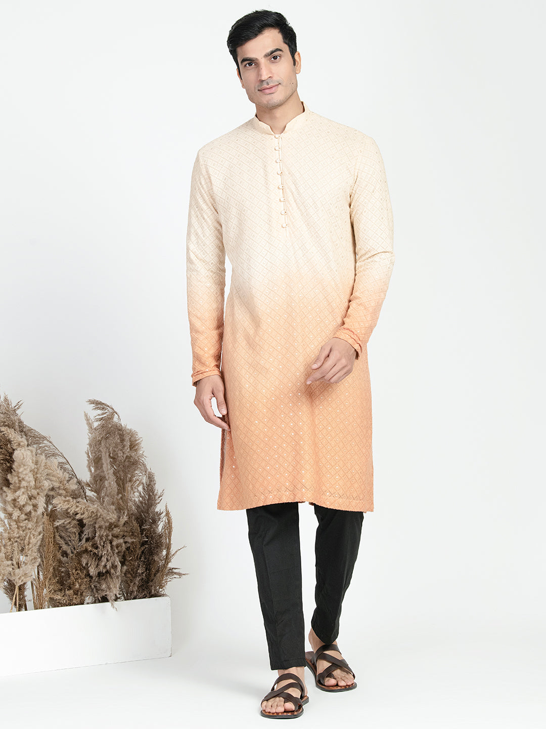 Ombre Effect Chikankari Embroidery Kurta Set