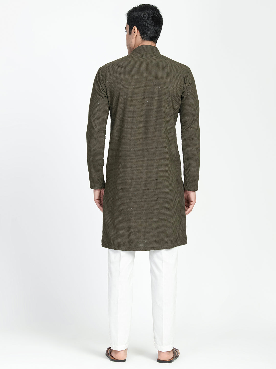 Olive Green Sequins Work Chikankari Kurta Set