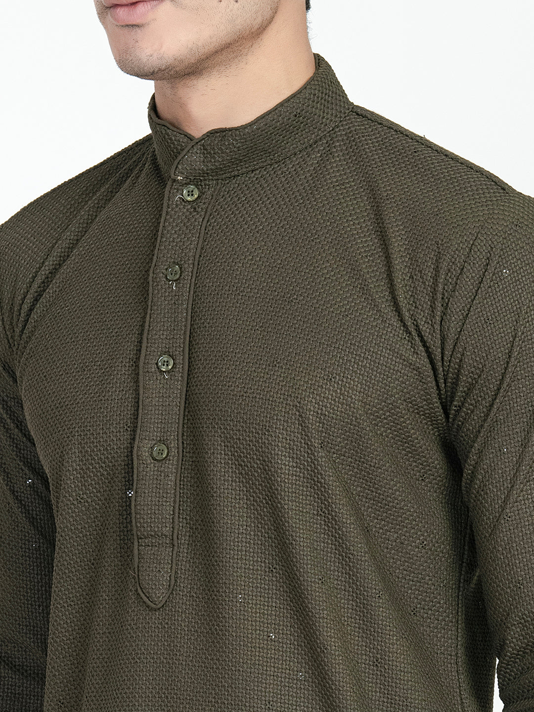 Olive Green Sequins Work Chikankari Kurta Set